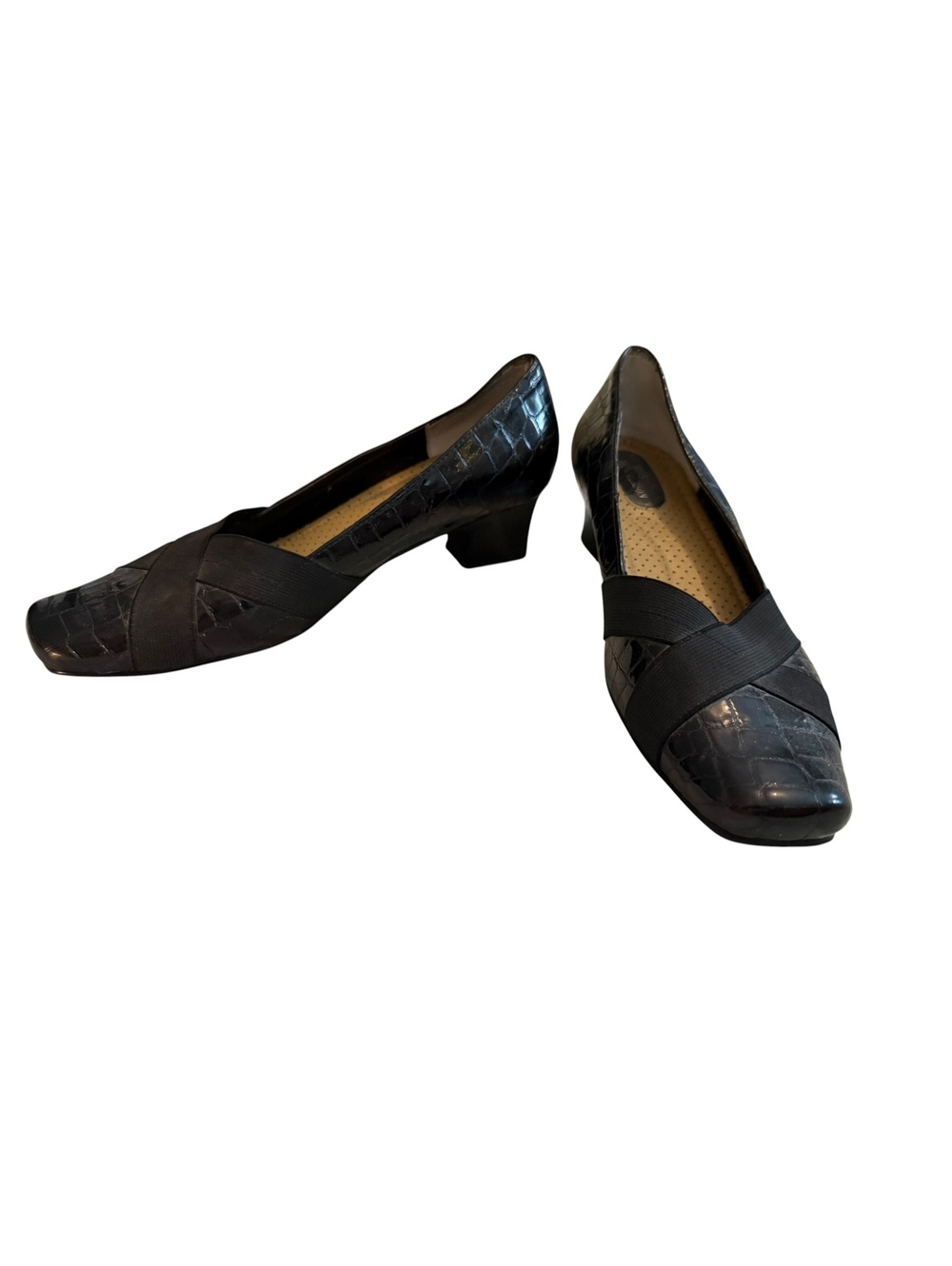 Ross Hommerson Black Croc-Embossed Low Heel Pumps
